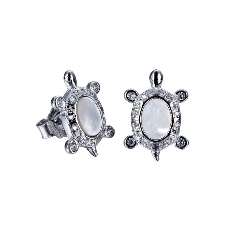 Sterling Silver Mother of Pearl Turtle Studs - Click Image to Close